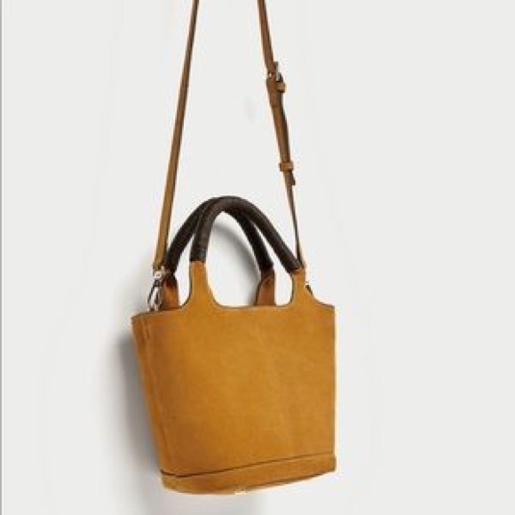 Zara Handbags - Zara split suede midi tote bag in Mustard